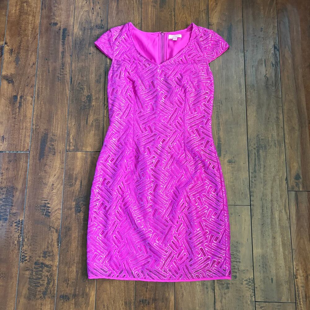 Lilly Pulitzer Selassie Shift Dress Womens Size 4 Pink Metallic Geometric Party